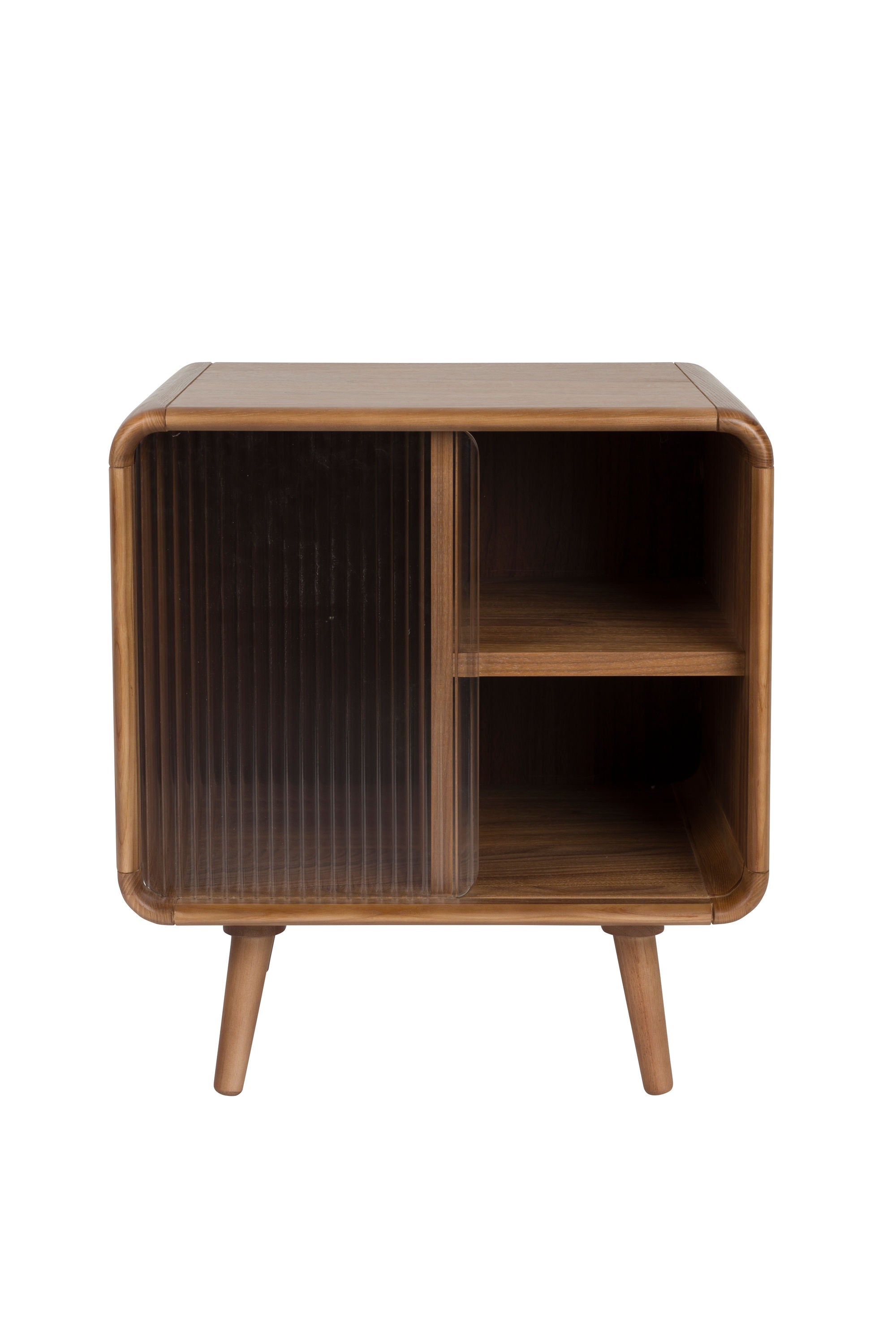 Zuiver Rise Walnut Brown Wood & Ribbed Glass Bedside Table